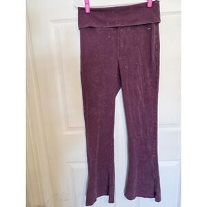 VICTORIA SECRET PINK FOLDOVER FLARE LEGGINGS RICH MAROON RED SPLATTER SIZE L